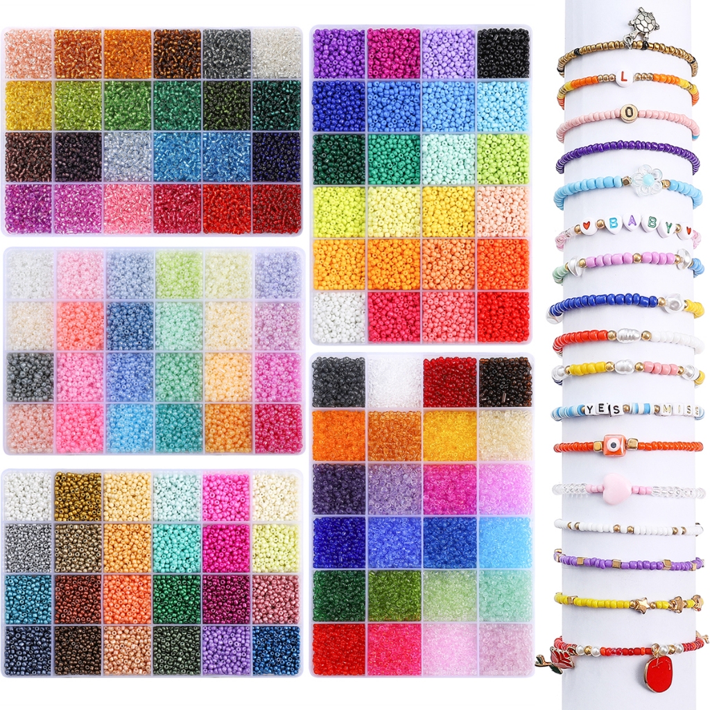 24 กริด 3 มม.Multicolor แก้วลูกปัดชุดน่ารักภาษาเช็คคํา Jewlery ทําชุดสําหรับ DIY Craft สร้อยข้อมือ J