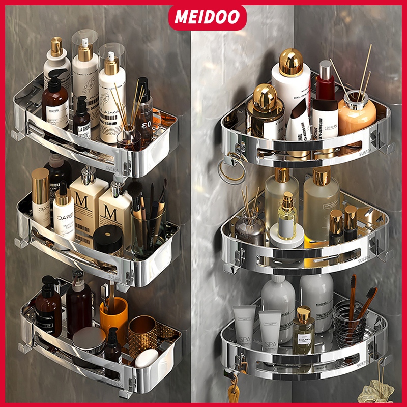 MEIDOO SUS304 ชั้นวางของเข้ามุมฟรีเจาะติดผนังกันน้ำและกันสนิม