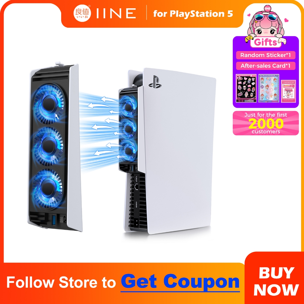 Iine พัดลมระบายความร้อน PS5 ควบคุมอุณหภูมิ พร้อมฮับ Usb 3.0 สําหรับ PS5 Disc และดิจิทัล
