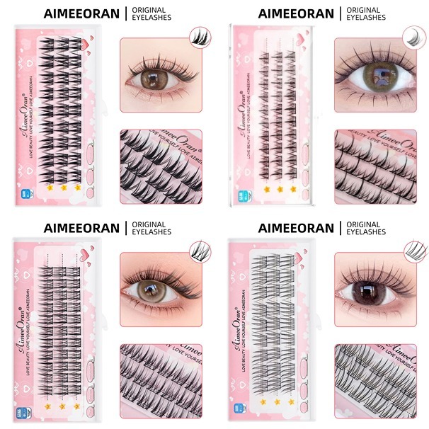 Aimeeoran Professional ส่วนบุคคลขนตาปลอมธรรมชาติ Double Head ข้าวสาลีขนตาปลอมผสมขนาดแพคเกจ