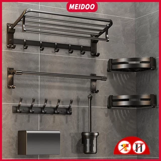 MEIDOO ชั้นวางของอลูมิเนียมติดผนังห้องน้ำ สีดำ ชุดชั้นวางของ กันน้ำและกันสนิม