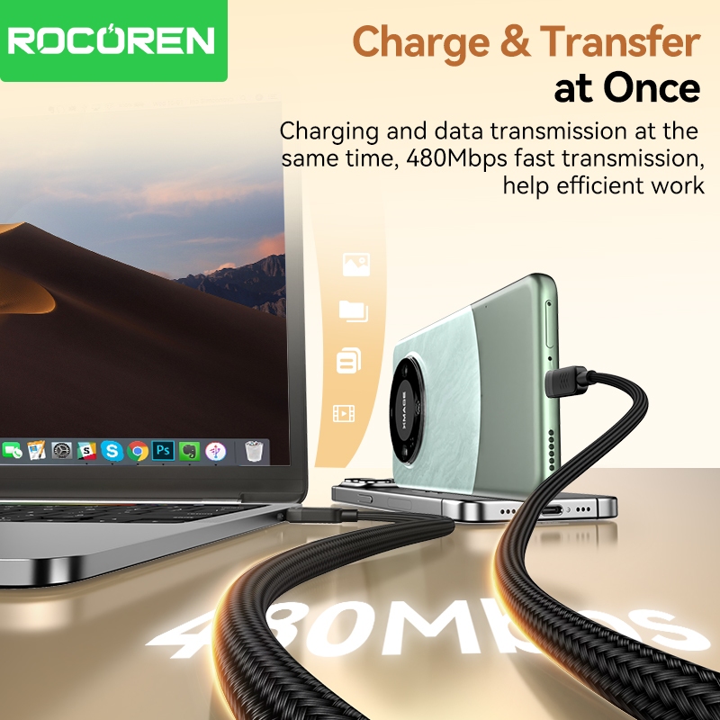 Rocoren 240W USB Type C ถึง USB C PD QC 3.0 5A Fast Charging USBC สายไฟสําหรับ iPhone 17 16 Pro Max Air โทรศัพท์ Android แล็ปท็อป - รูปที่ 2