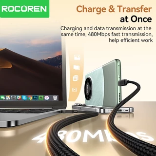 Rocoren 240W USB Type C ถึง USB C PD QC 3.0 5A Fast Charging USBC สายไฟสําหรับ iPhone 17 16 Pro Max Air โทรศัพท์ Android แล็ปท็อป