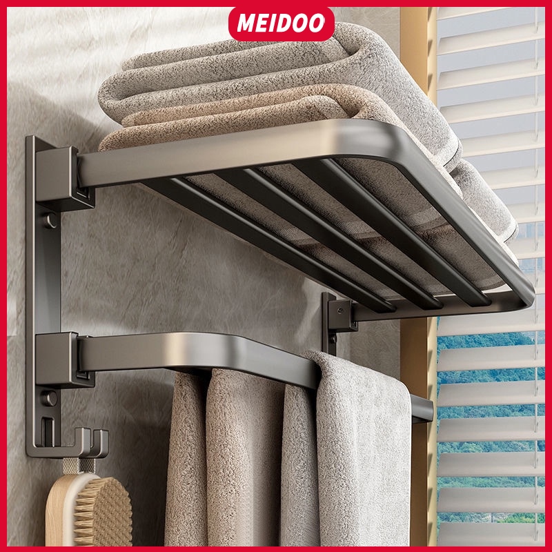 MEIDOO ชั้นวางของในห้องน้ำสีเทาระดับไฮเอนด์ ผ้าขนหนู ชั้นวางของติดผนังห้องน้ำ