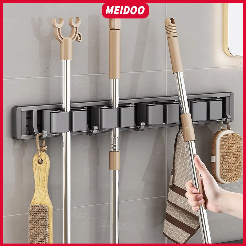 Meidoo ติดผนัง ที่หนีบไม้ถูพื้น ที่หนีบไม้กวาด ไม่ต้องเจาะ แข็งแรงทนทาน ที่หนีบอเนกประสงค์