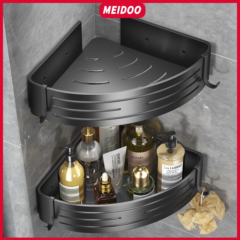 MEIDOO ชั้นวางของในห้องน้ำ ชั้นวางเข้ามุม อัพเกรดขอบหนาเข้ามุม ไม่ต้องเจาะ ติดตั้ง