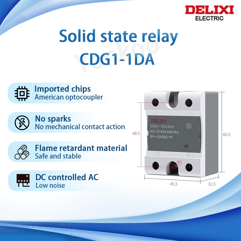 Delixi Solid State Relay CDG1-1DA 10A/15A/20A/25A/30A/40A/60A/80A เฟสเดียว DC ควบคุม AC นําเข้าชิปไม