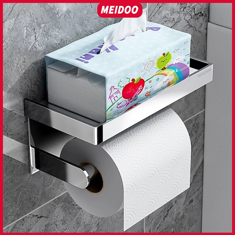 MEIDOO ที่ใส่ม้วนกระดาษทิชชู่ แบบติดผนัง สเตนเลส 304 ไม่ต้องเจาะ อเนกประสงค์