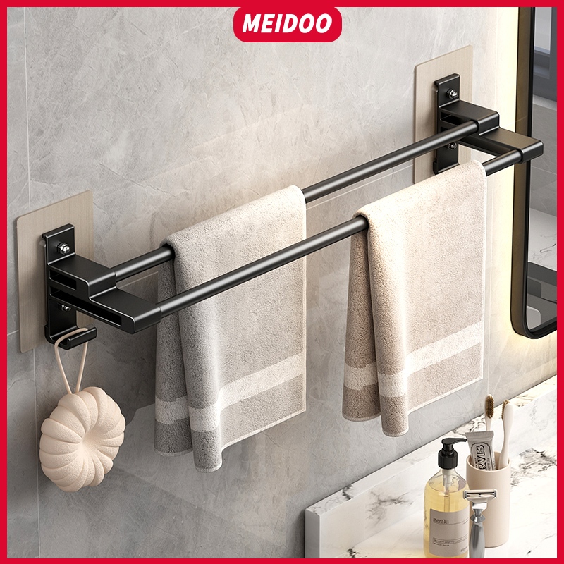 MEIDOO ราวแขวนผ้าในห้องน้ำสติกเกอร์กันน้ำและกันสนิมติดตั้งง่ายและรวดเร็ว