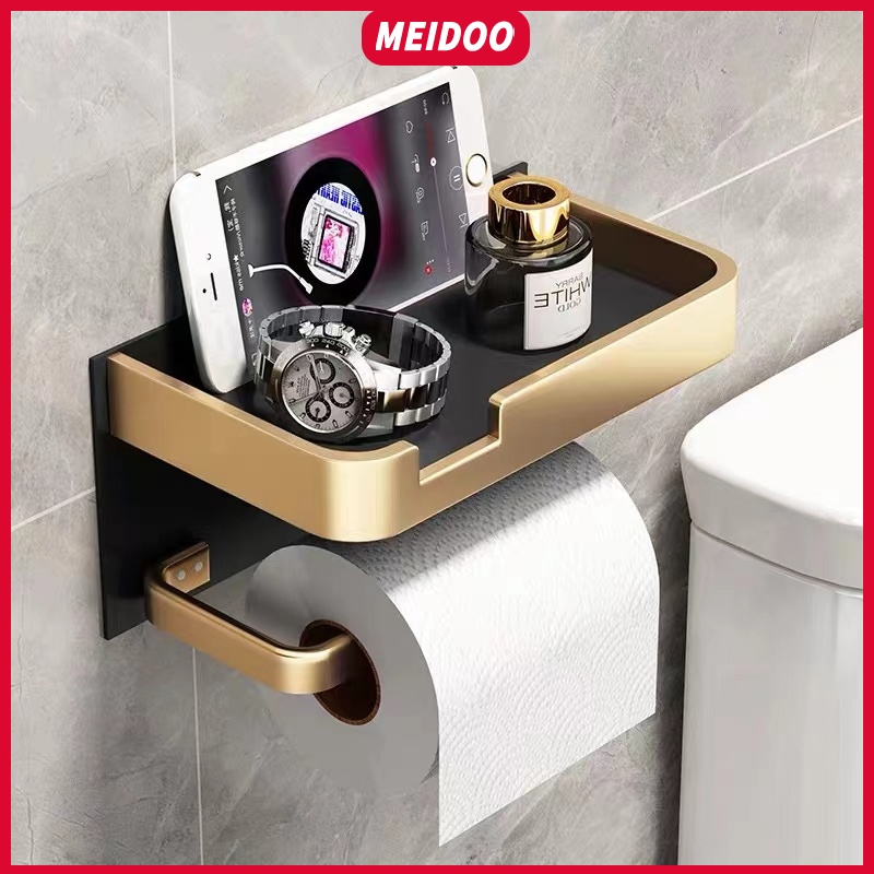 MEIDOO ที่วางทิชชู่ในห้องน้ํา, ที่วางโทรศัพท์มือถือ, ชั้นวางชักโครก, ติดตั้งเจาะฟรี
