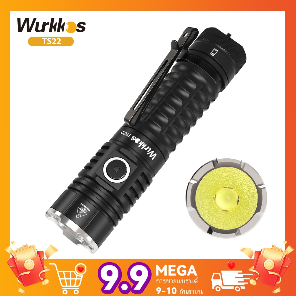 Wurkkos TS22 ไฟฉาย LED 21700 XHP70.2 4500LM IP68 แบบชาร์จ USB พร้อมหางแม่เหล็ก และที่ชาร์จ สําหรับเด