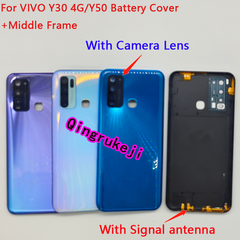 ใหม่ปกหลังสําหรับ Vivo Y50/Y30 4G ฝาครอบแบตเตอรี่ + กรอบกลางด้านหลังประตูกรณีพร้อมเลนส์กล้อง + ปุ่มด้านข้าง