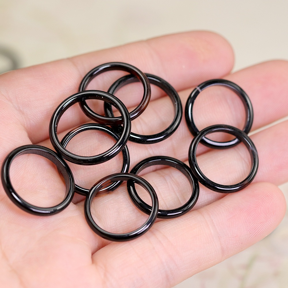 แหวนหยกธรรมชาติอาเกตสีดําแหวนโมราแคบแถบบางหยกบาง