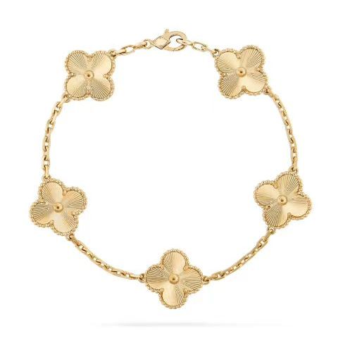 สร้อยข้อมือโคลเวอร์สี่ใบ 18k Rose Gold เพทายธรรมชาติ 15 มม.