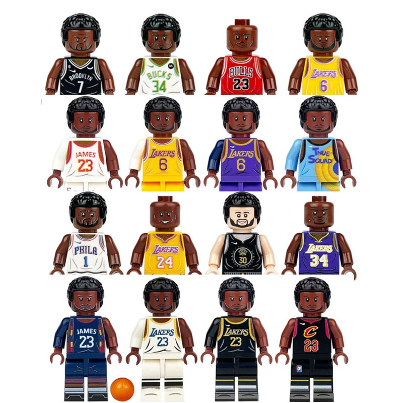 เครื่องเล่นบาสเก็ตบอล NBA 16 ชิ้น minifigures City Friends บล็อกตัวต่อเด็กประกอบของเล่น