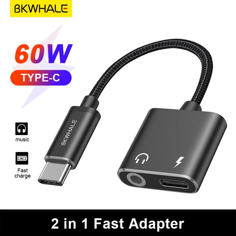 Bkwhale 2 in 1 Type-C ถึง 3.5 มม.แจ็คหูฟังอะแดปเตอร์ 60W Fast Charger, หูฟัง Aux Audio & Charge Adaptor สําหรับ samsung oppo