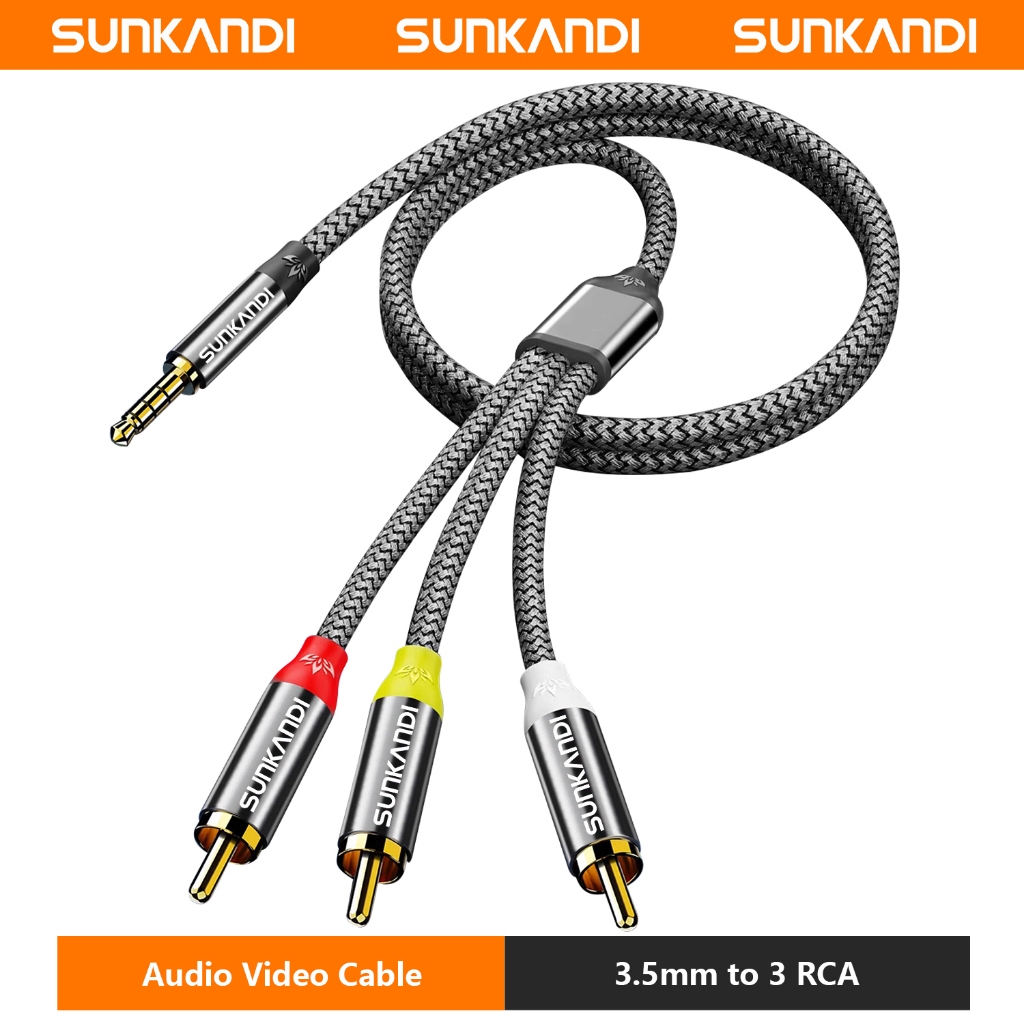 ซันคานี 3.5 มม.ถึง 3 สายสัญญาณเสียง RCA 3 สายสัญญาณเสียง RCA 1.5 ม./2 ม. สําหรับทีวีเสียง