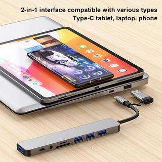 8 in 2 USB hubs Multiport Dock รองรับ TF/PD อ่าน USB 3.5 มม. Audio TYPE C Multi-Port รองรับคอมพิวเตอร์ช่อง TYPE-C ทุกรุ่น