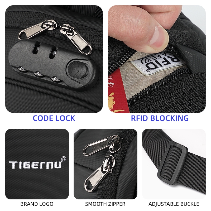 Tigernu 8102 Normal กระเป๋าคาดอก กันขโมย กันน้ำ พร้อมพอร์ต USB (9.7 นิ้ว)