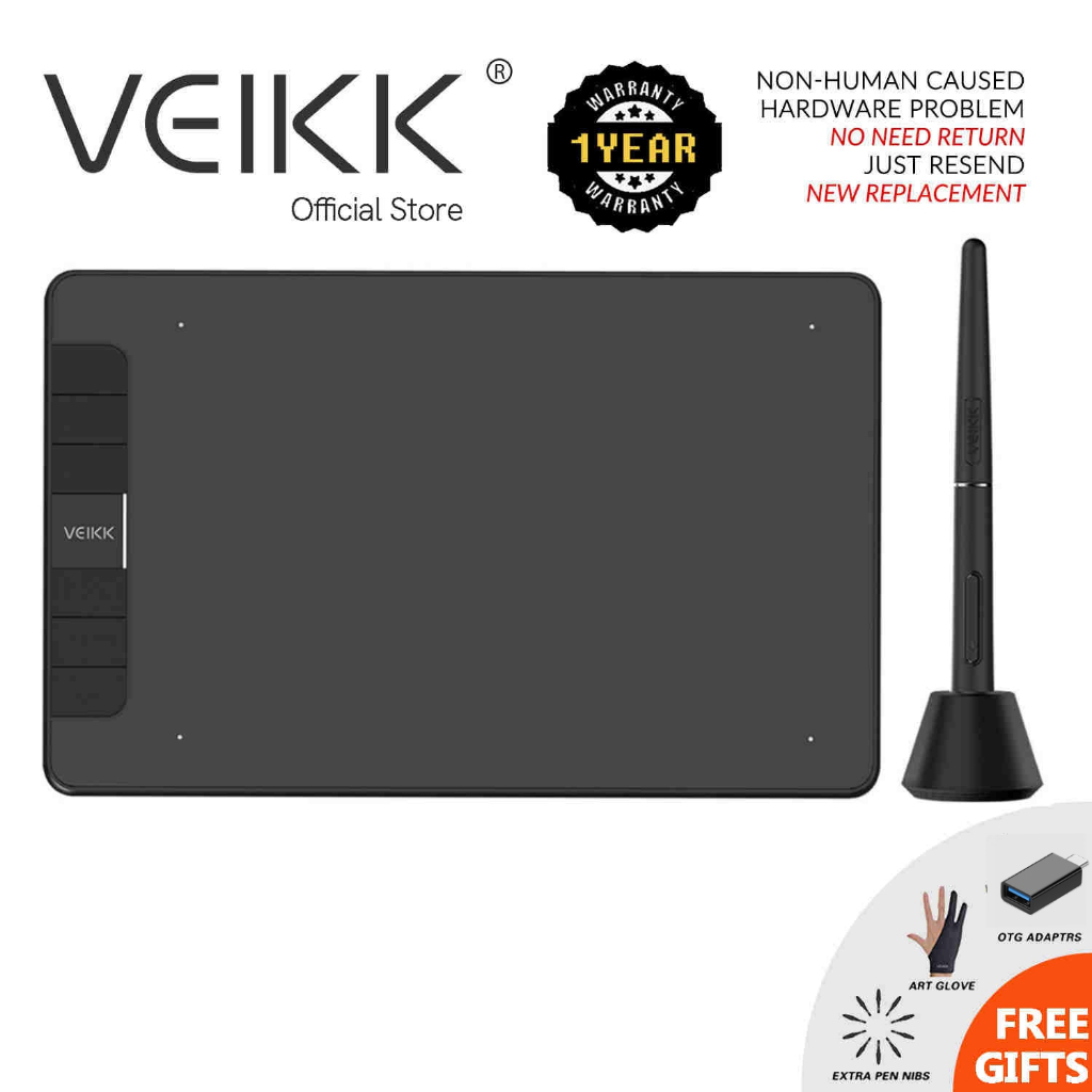 ซื้อ VEIKK VK640 เม้าส์ปากกา แท็บเล็ตปากกาแบบไม่ใช้แบตเตอรี่ขนาด 6x4 นิ้วพร้อมฟังก์ชันเอียง รองรับ Android/Windows/Mac สำหรับการสอนออนไลน์/ศิลปะดิจิทัล