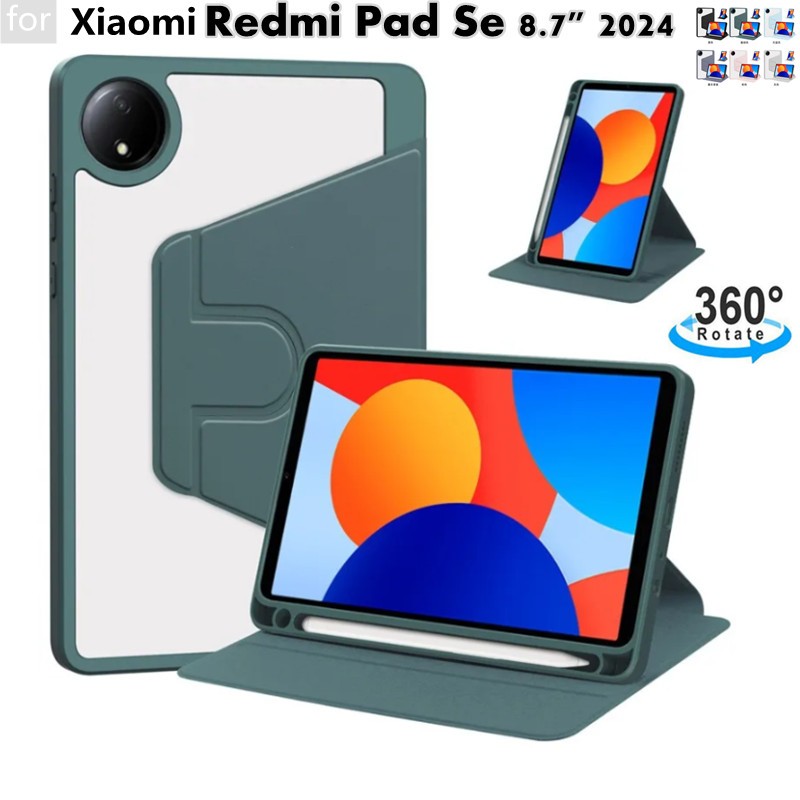 หมุนเคสใสพร้อมที่ใส่ดินสอสําหรับ Xiaomi Redmi Pad Se 8.7 นิ้ว 2024 แท็บเล็ตระดับพรีเมียมสําหรับ Redmi Pad Se Se 4G 8.7" 2024
