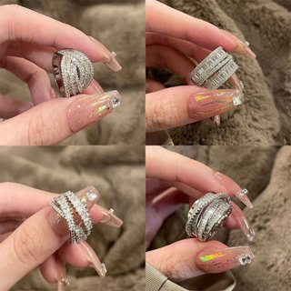 เพทายเงาเรขาคณิตแหวนหญิงแฟชั่นอารมณ์หลายชั้นสายเปิดแหวนอินลม…