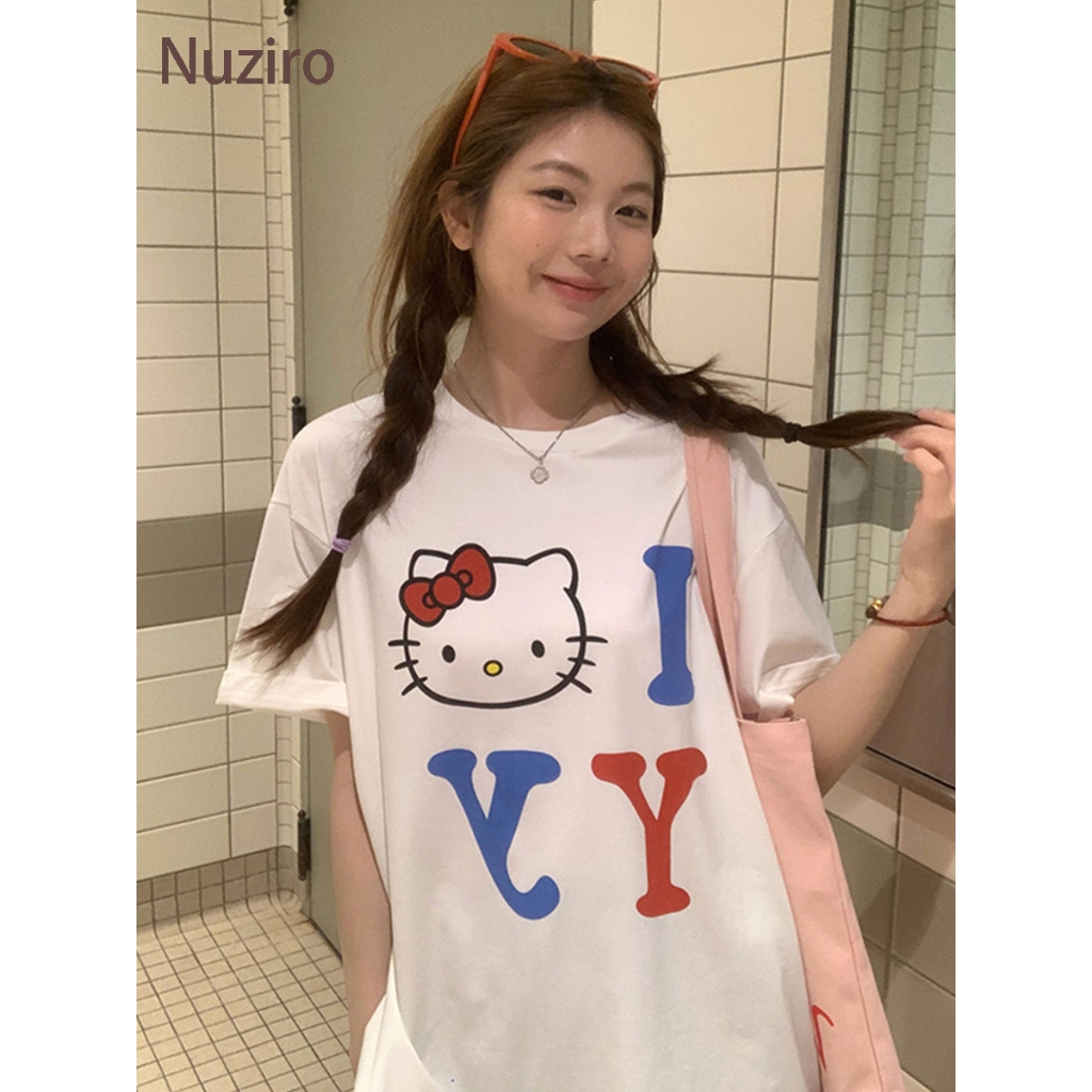 ซื้อ Nuziro เสื้อยืด oversize - การ์ตูนน่ารักแมวตัวอักษรพิมพ์เสื้อยืดแขนสั้นสำหรับผู้หญิง #1771