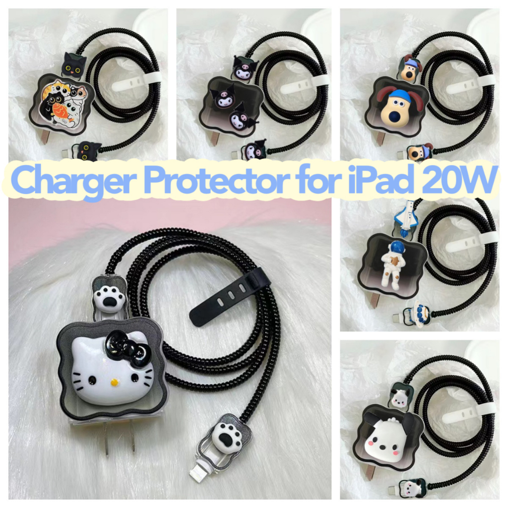 5in1 ชุดการ์ตูนสีดํา Charger Protector สําหรับ ipad Air 4 Charger Case สําหรับ ipad 20w รุ่น A2244 C
