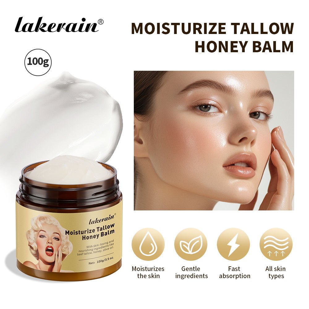 Lakerain Whipped Beef Tallow Honey Balm Beef Tallow Face Moisturizer Cream ,Calms & ปลอบประโลมผิว, Moisturize Body Lotion 100g