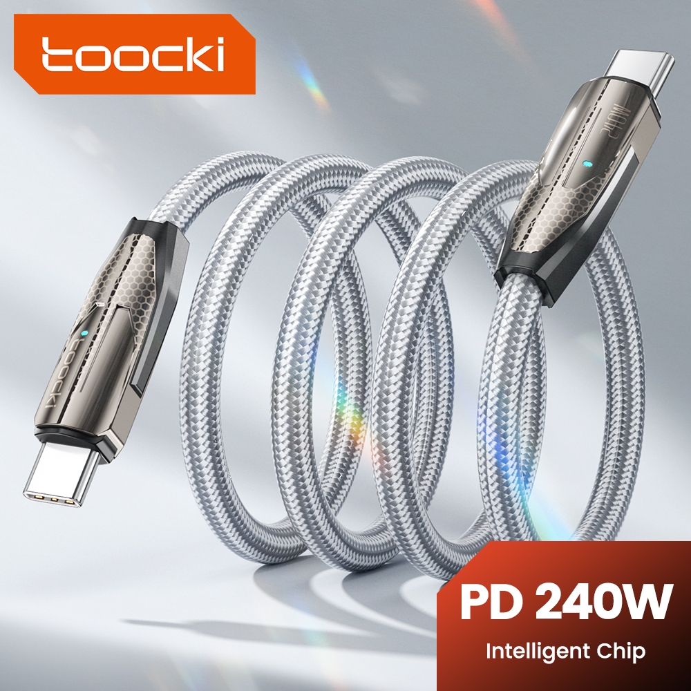 Toocki 240W ประเภท C ถึง Type C PD3.1 สายชาร์จเร็วสุด PD27W ประเภท C ถึง lOS สายชาร์จสายไฟใช้งานร่วมกับระบบรถยนต์