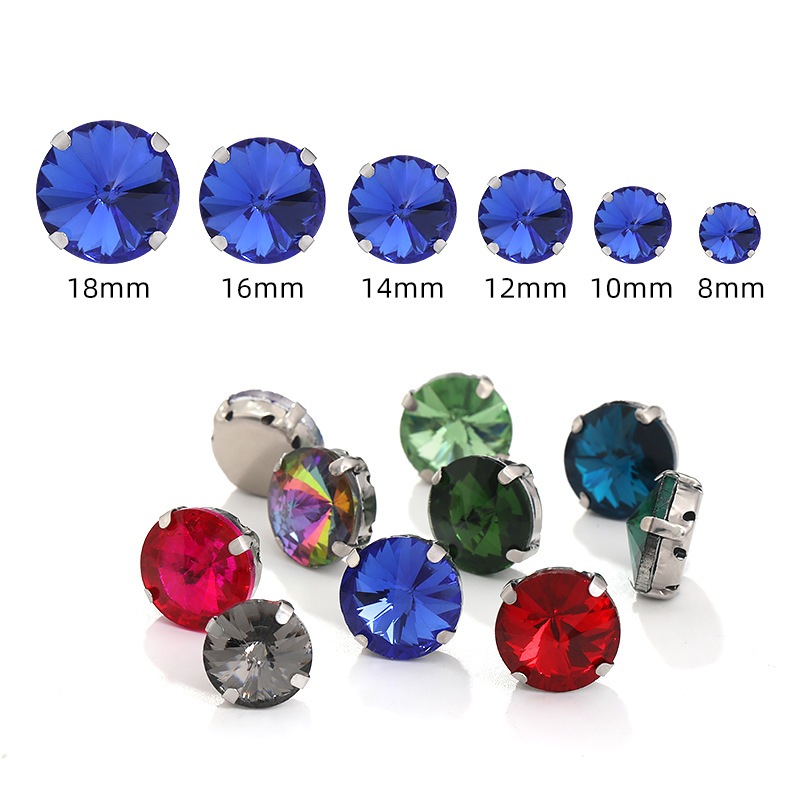 50 ชิ้น คริสตัล Rivoli เย็บติด ไรน์สโตน ขนาด 8 มม./10 มม. พร้อม ไรน์สโตน กรงเล็บสีเงินสำหรับเสื้อผ้า