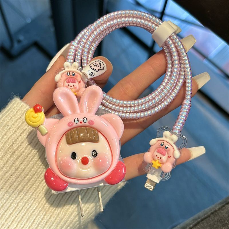 ชุดตัวถนอมสายชาร์จ ลายการ์ตูนน่ารัก DIY 18w 20w 35w สําหรับ iPhone11 12 13 14 15 pro max