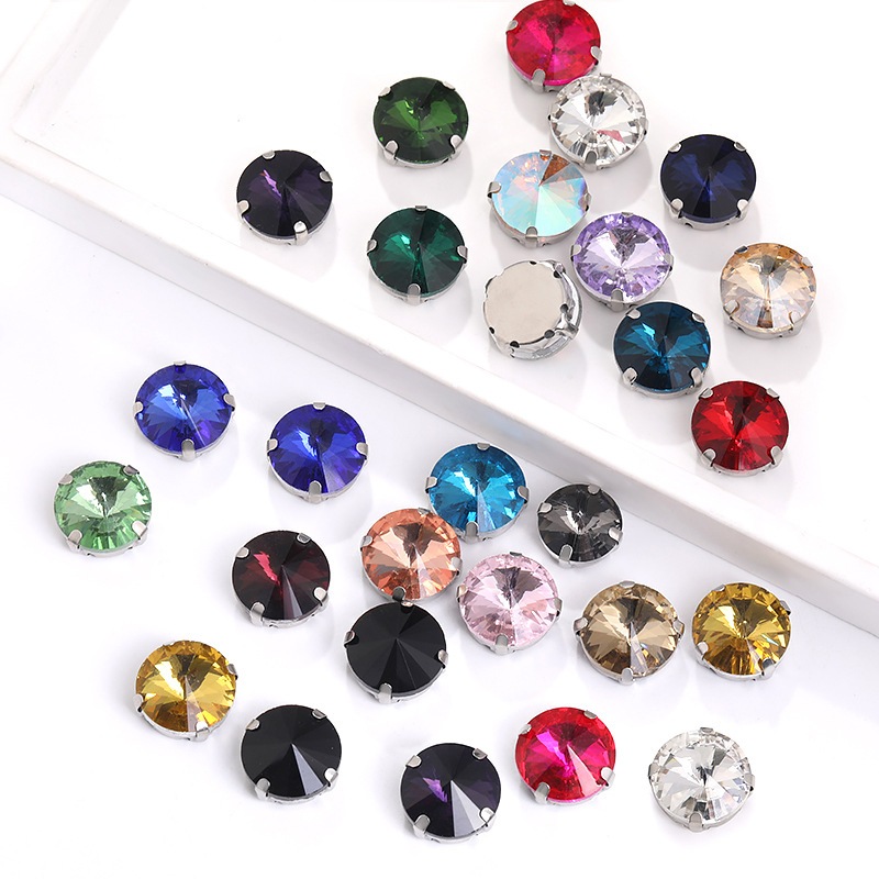 คริสตัลแบบกรงเล็บฐานสีเงิน 50 ชิ้น ขนาด 12 มม. / 14 มม. สำหรับเย็บตกแต่งรองเท้า งานฝีมือ DIY