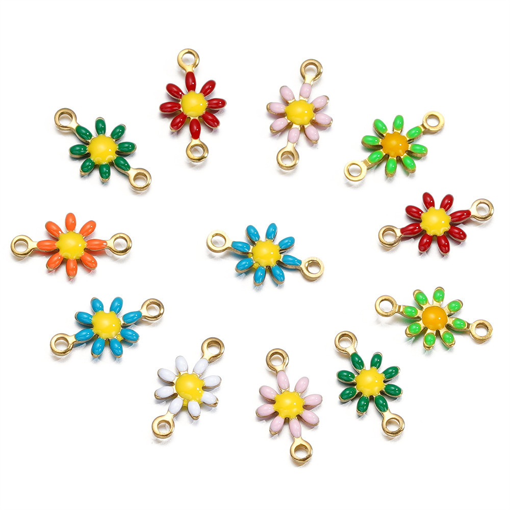 St.kunkka 4-10 ชิ้นจี้สแตนเลส 7.5 * 13 มม.จี้คู่ที่มีสีสันหยดน้ํามันขนาดเล็ก Daisy จี้สําหรับ DIY เครื่องประดับจี้ทํา