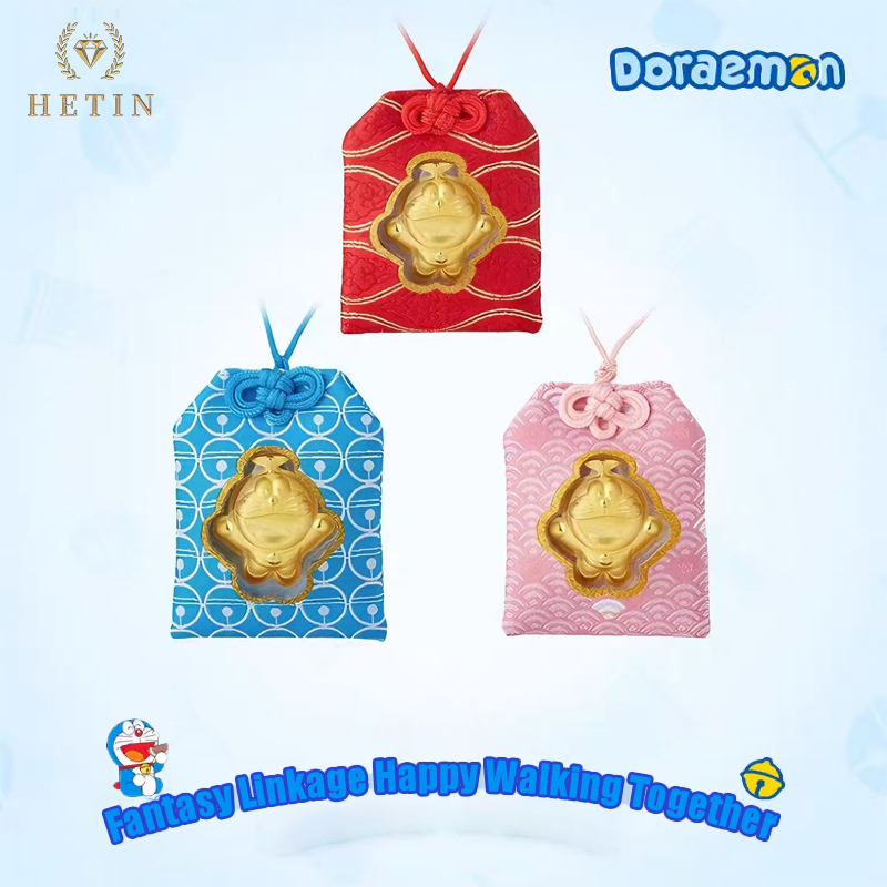 Doraemon Gold Coin Sachet Pure Gold AU999(0.2g)24K Gold Protect Pendant