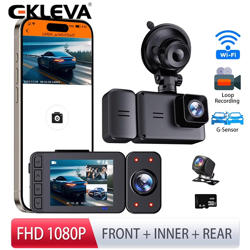 Ekleva รถ DVR Dash Cam WiFi HD1080P มุมกว้าง G-sensor Dashboard กล้องที่จอดรถ Monitor Loop Video Rec