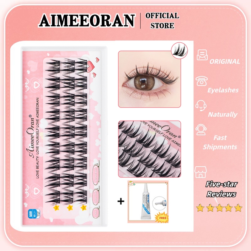 Aimeeoran diy ขนตาปลอม 10 มม.-12 มม.ผสมธรรมชาติ Professional ความยาวปานกลางขนตาแต่งหน้า