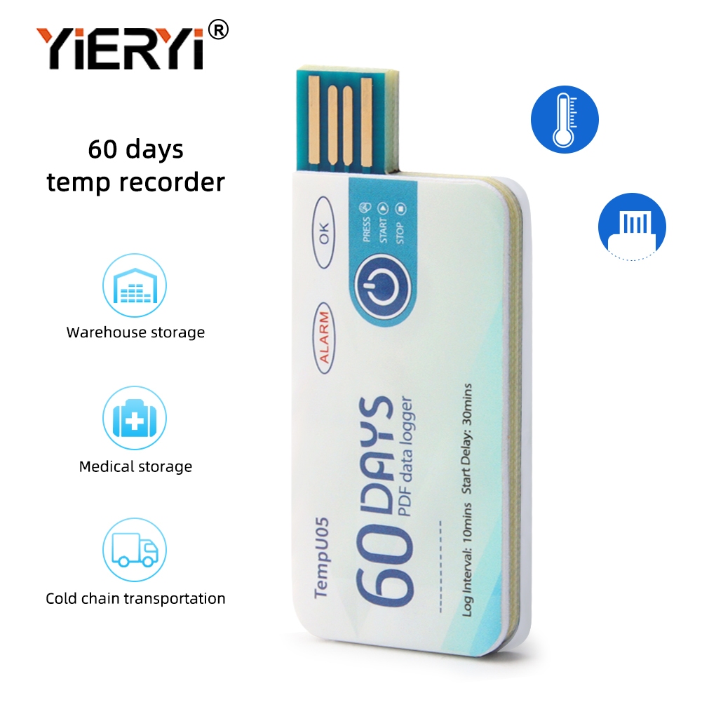 Yieryi USB ข้อมูลส่งออก TempU05 Medical Cold Chain การขนส่งทิ้ง TemperatureRecorder Storage PDF รายงาน