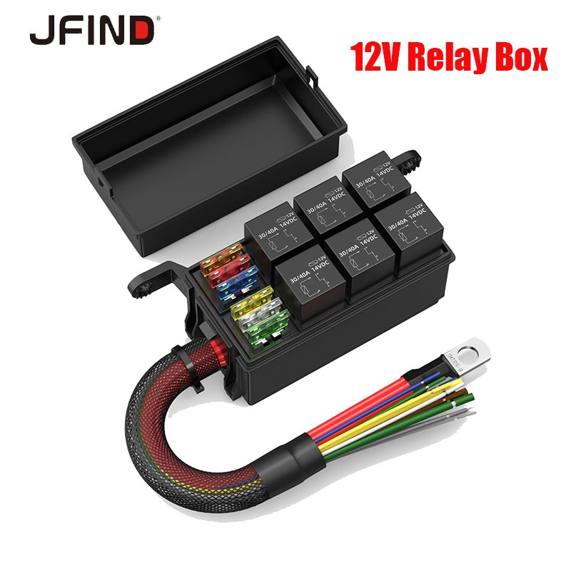 12v รถรีเลย์กล่อง 6 Way รีเลย์ฟิวส์กล่อง 12 AWG Pre-wired กันน้ํารีเลย์กล่อง 6 ช่อง ATC/ATO ฟิวส์รีเลย์บล็อกสําหรับ Honda สําหรับ Toyota สําหรับยานยนต์เรือ