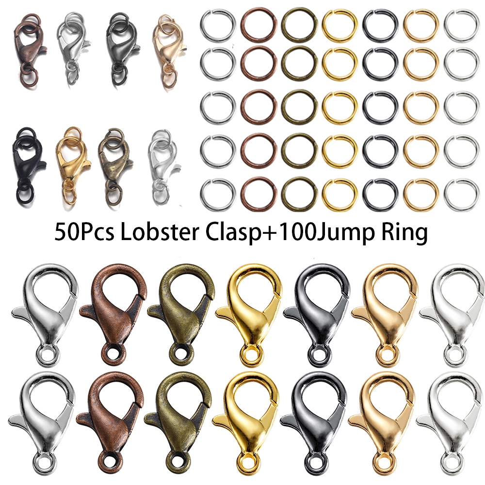 St.kunkka 50 ตะขอ+100 ห่วง/set ตะขอก้ามปูพร้อมแหวนสูทสำหรับ DIY สร้อยข้อมือลูกปัดสร้อยคอ Lobster Clasp Hook แหวน