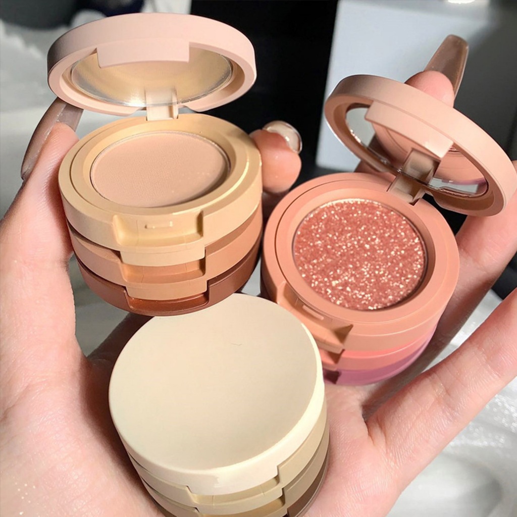 พาเลทอายแชโดว์มาการอง HERORANGE เลเยอร์ด้วยสีมุกสามสีสำหรับการแต่งหน้าอเนกประสงค์