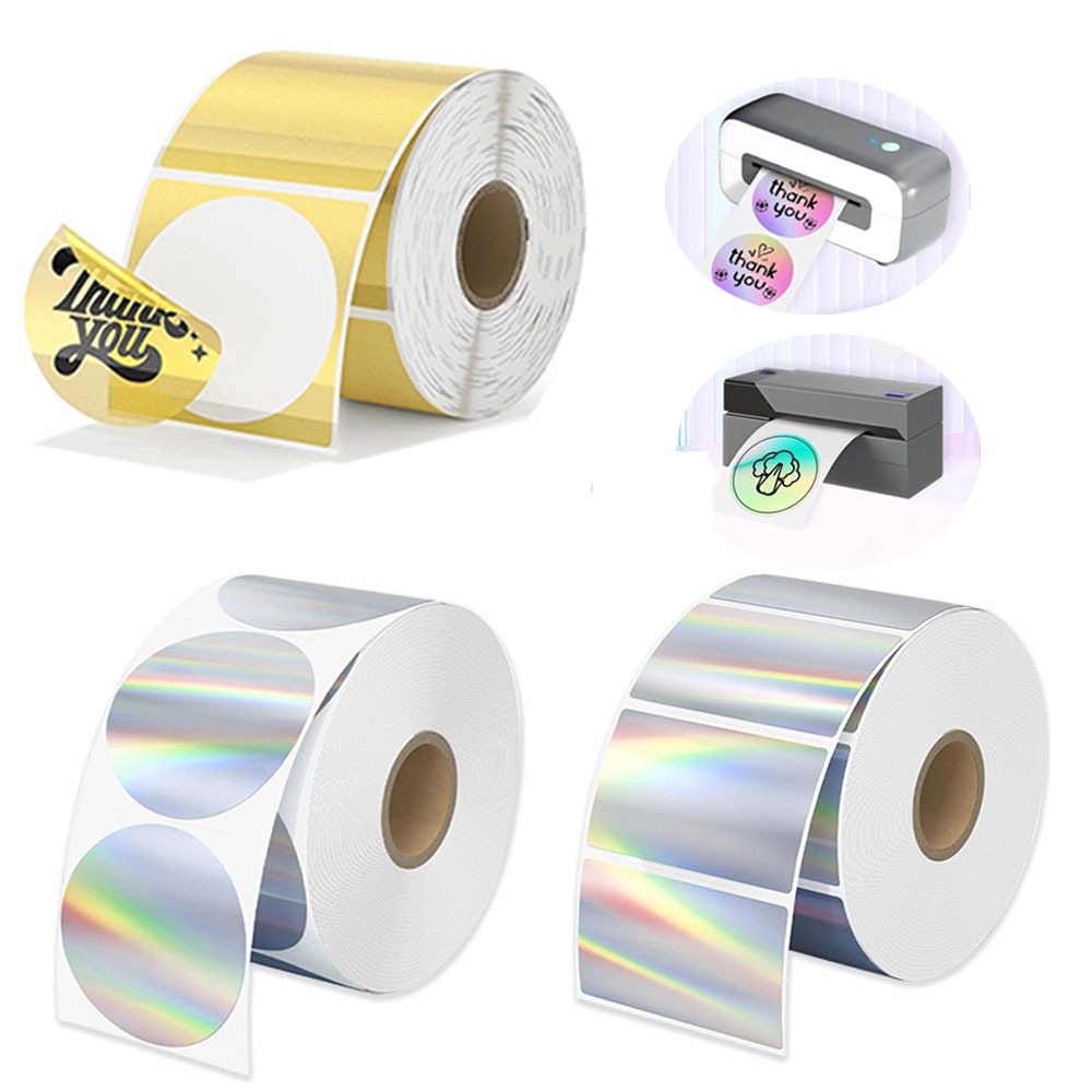Holographic เลเซอร์เงินความร้อนสติกเกอร์ DIY ป้ายซีลการ์ดเทศกาลหัตถกรรมตกแต่งสําหรับ Phomemo PM-241BT 246S D520
