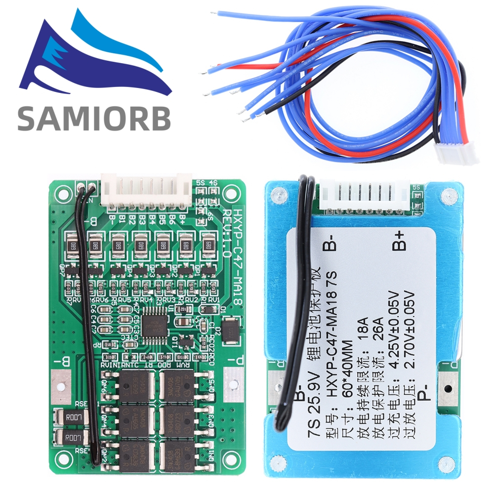 บอร์ดป้องกันแบตเตอรี่ลิเธียม 4S 5S 6S 7S BMS 16.8V 21V 20A 18650 Li-ion Lmo