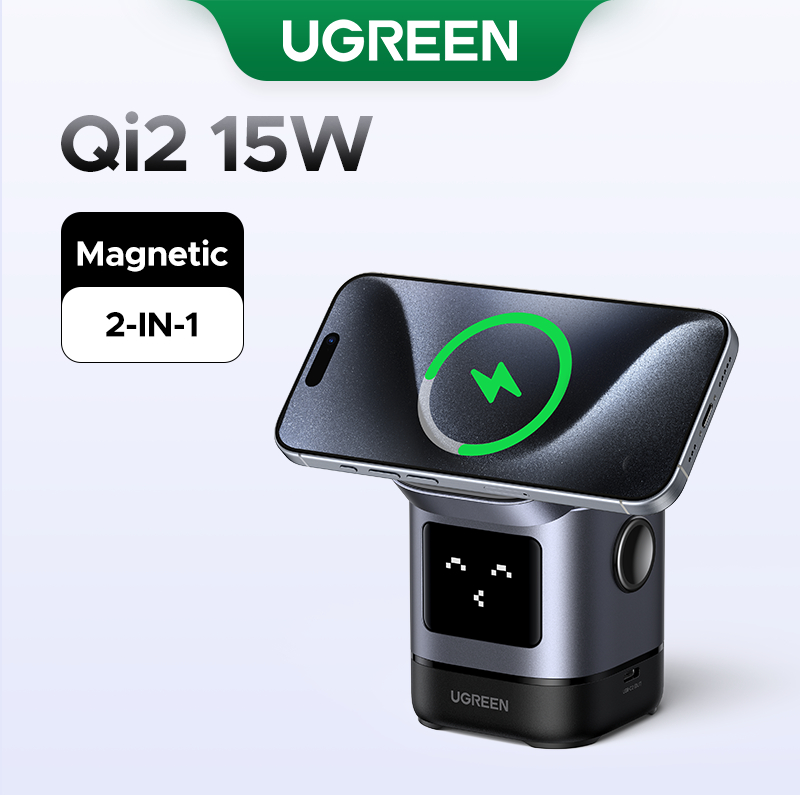 Ugreen Uno 2 in 1 Magnetic Wireless Charger 25W Max Qi2 Robot Design 15W Max สําหรับ iPone 16 Pro Max 15 Pro Max 15Pro 5W สําหรับ Airpods