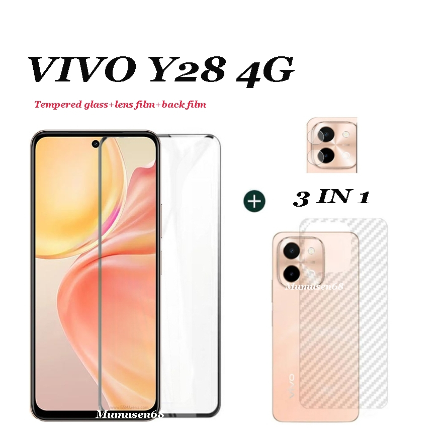 3in1 เหมาะสําหรับ Vivo Y28 4G Y28 5G Y28S กระจกนิรภัย+ฟิล์มเลนส์+ฟิล์มด้านหลัง.