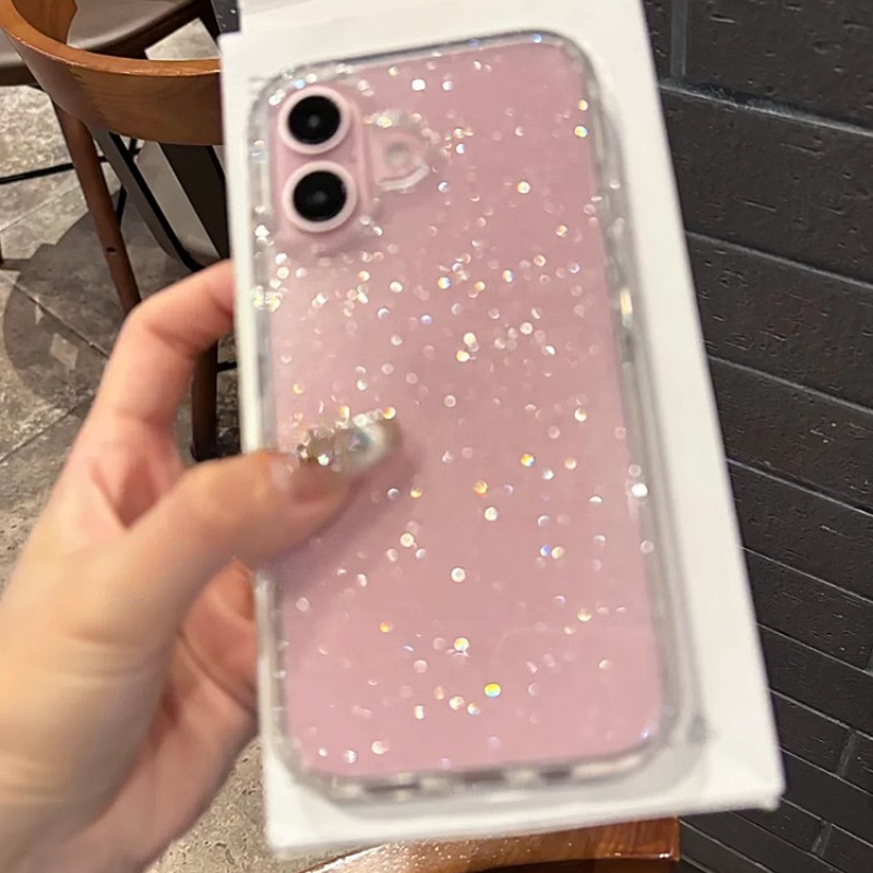 Glitter Case Bling Clear Hard กันกระแทกเงาสําหรับ iPhone 16 15 14 13 12 Mini 11 Pro X XR XS Max Clear กันชน Hard ฝาครอบอะคริลิคหรูหราโปร่งใสเกราะกันกระแทก