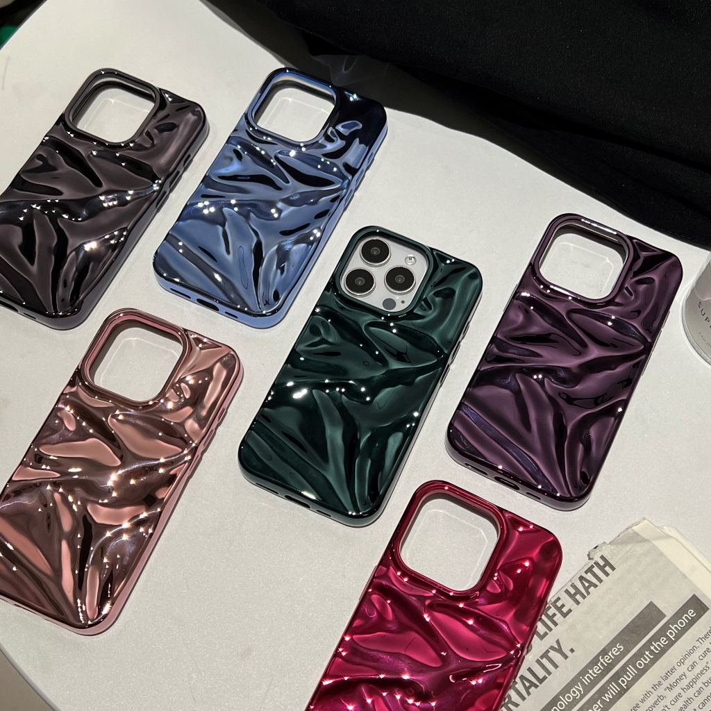 3d Electroplated Water Ripple รูปแบบเคสโทรศัพท์สําหรับ iPhone 15 14 13 12 11 Pro Max 15pro Plus นุ่มกันกระแทกปกหลัง