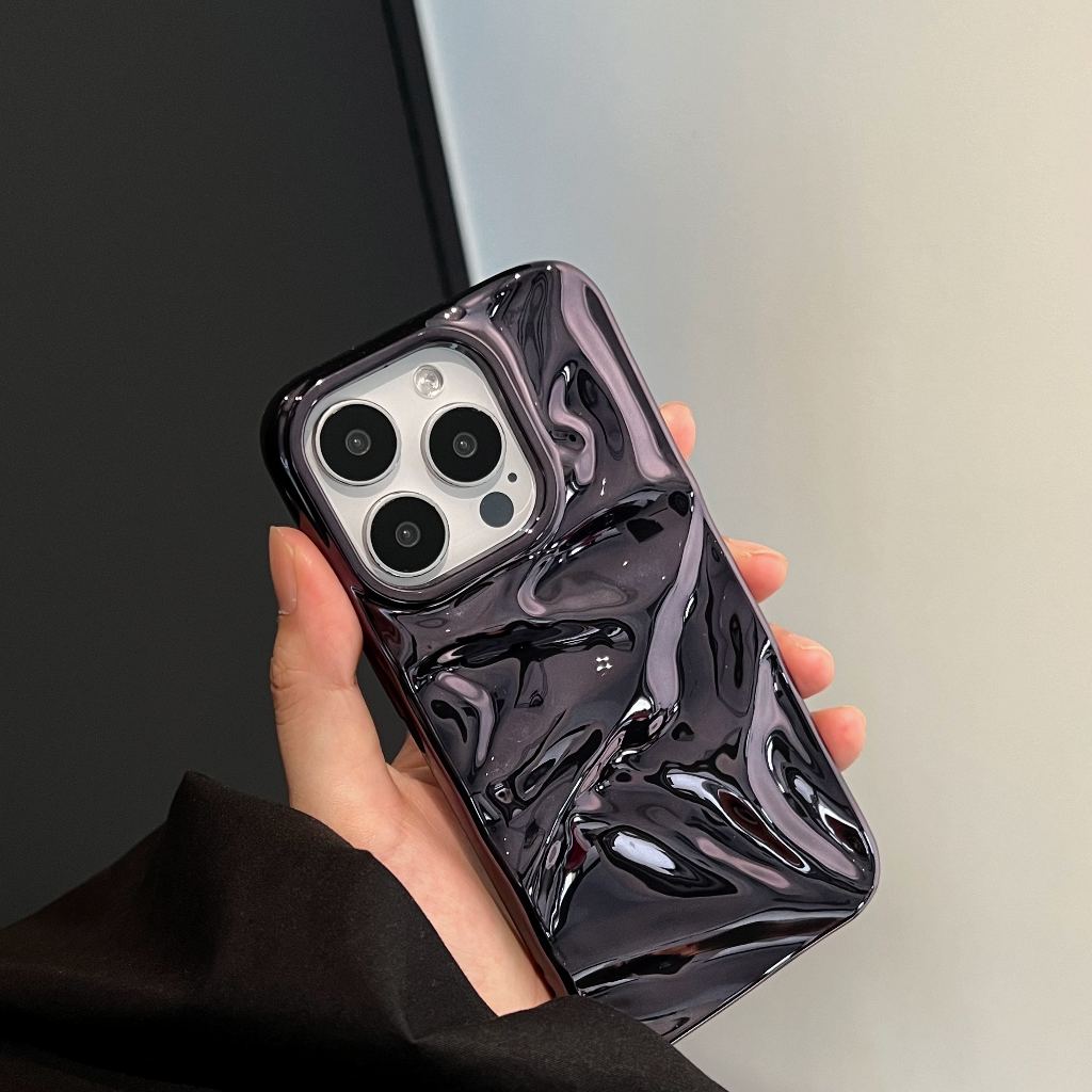 หรูหราชุบเงิน 3D ระลอกน้ําเคสโทรศัพท์สําหรับ iPhone 15 Promax 12 13 14 Pro Max 11 15Plus ฝาครอบซิลิโคนอ่อนนุ่ม