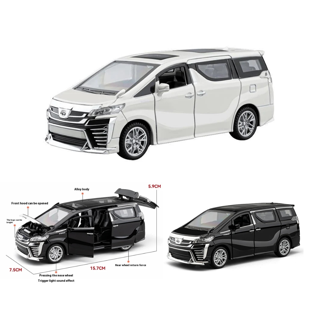 รถโมเดลเหล็ก 1/32 TOYOTA Vellfire MPV รถโลหะผสม Die Cast รถของเล่นเสียงและแสงของเล่นเด็กของสะสมของขวัญวันเกิด