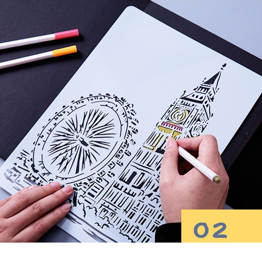 Creative Building Series Painting Template Hollow City A4 Lace Ruler Template